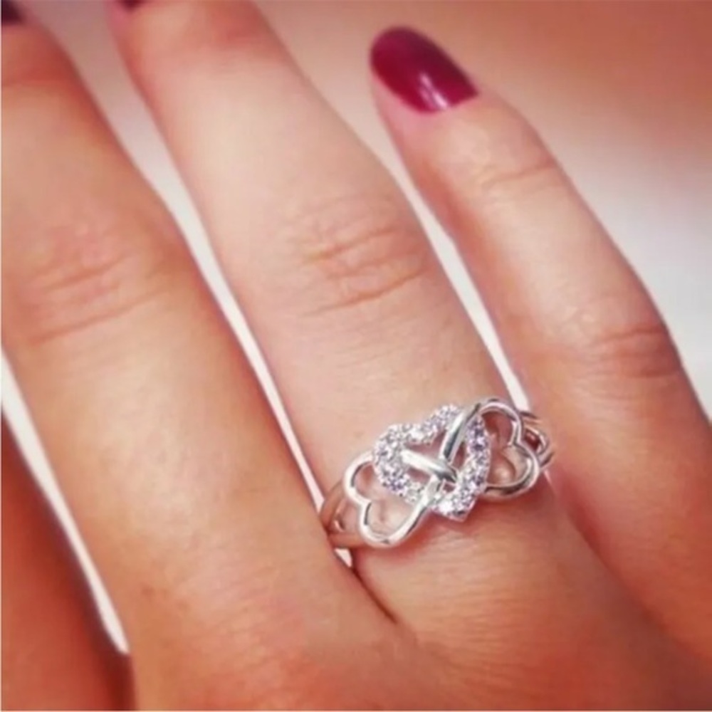 New Heart Elegant Cubic Zircon 925 Silver Filled Ring